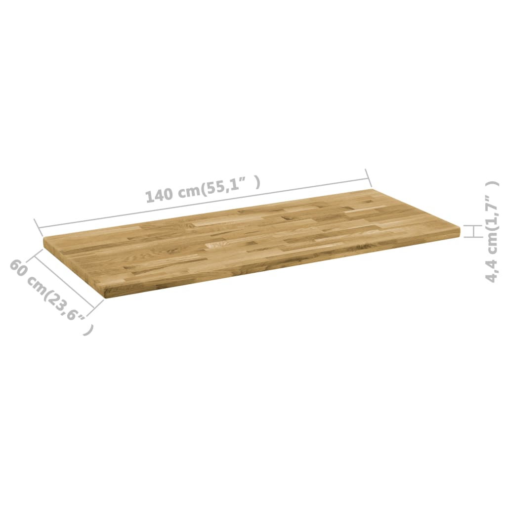 vidaXL Table Top Solid Oak Wood Rectangular 44 mm 140x60 cm