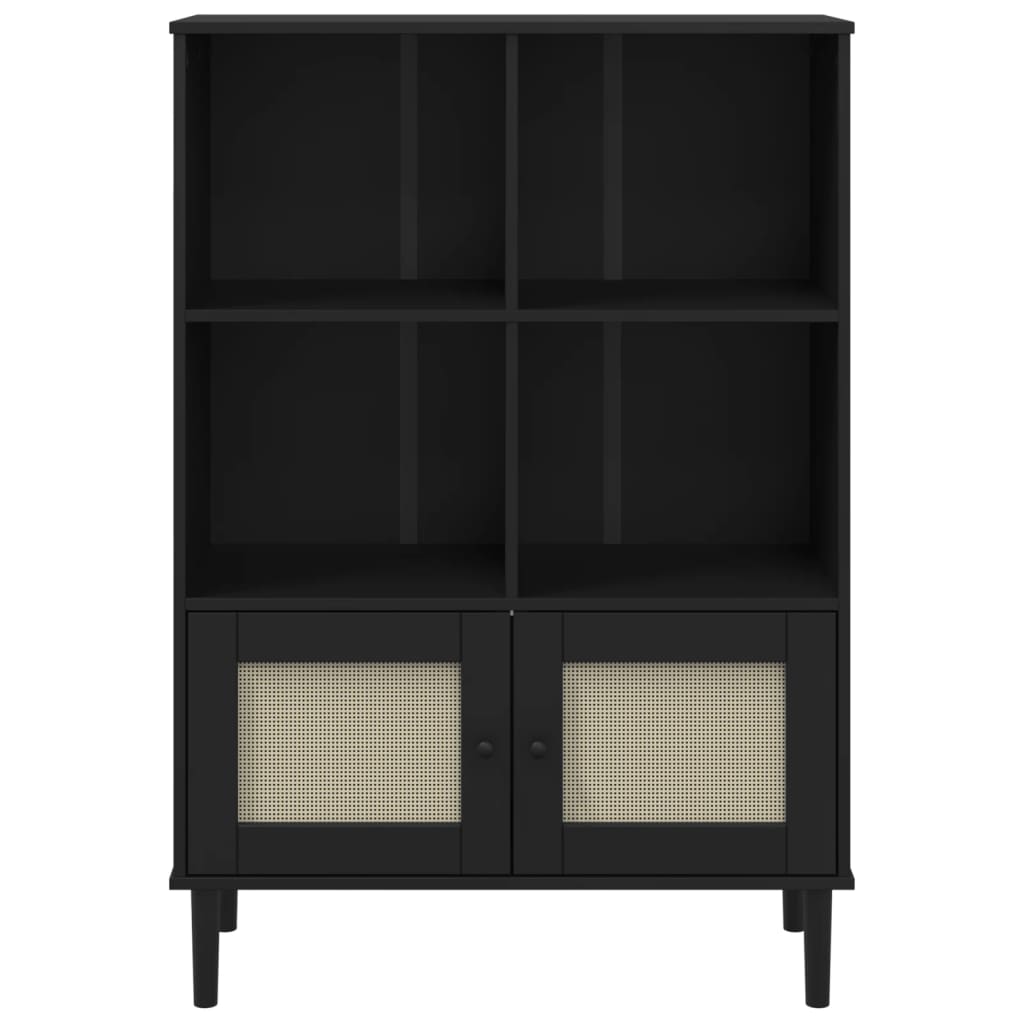 vidaXL Bookcase SENJA Rattan Look Black 90x35x130 cm Solid Wood Pine