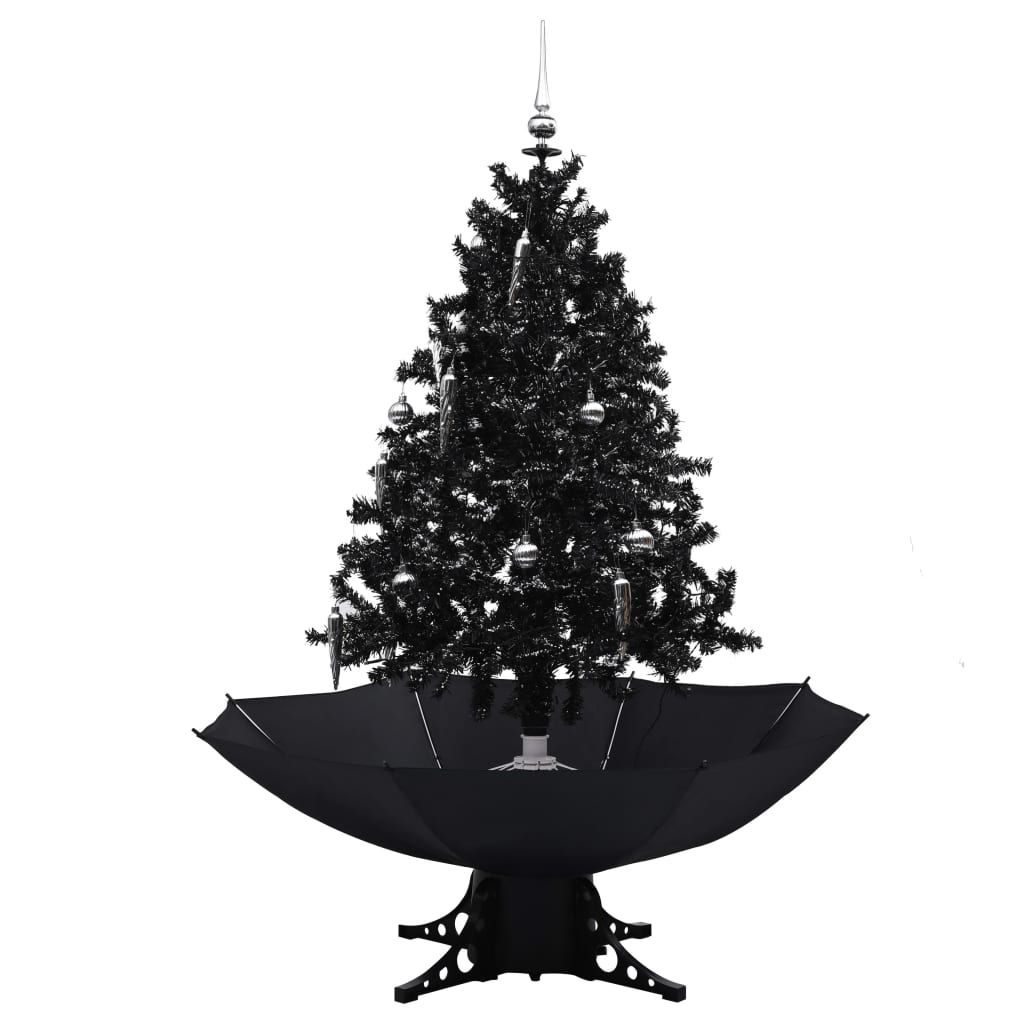 vidaXL Snowing Christmas Tree with Umbrella Base Black 140 cm PVC