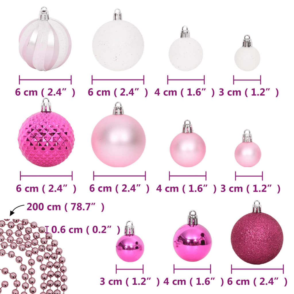 vidaXL 108 Piece Christmas Bauble Set White and Pink