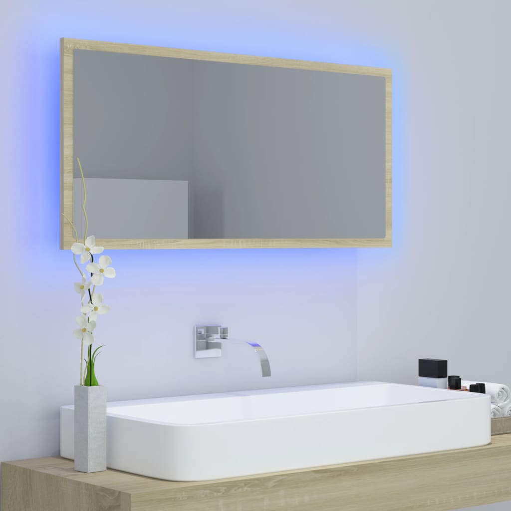 vidaXL LED Bathroom Mirror Sonoma Oak 90x8.5x37 cm Acrylic