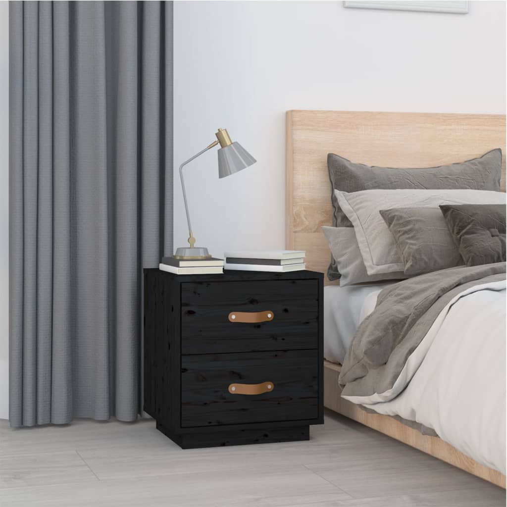 vidaXL Bedside Cabinet Black 40x34x45 cm Solid Wood Pine