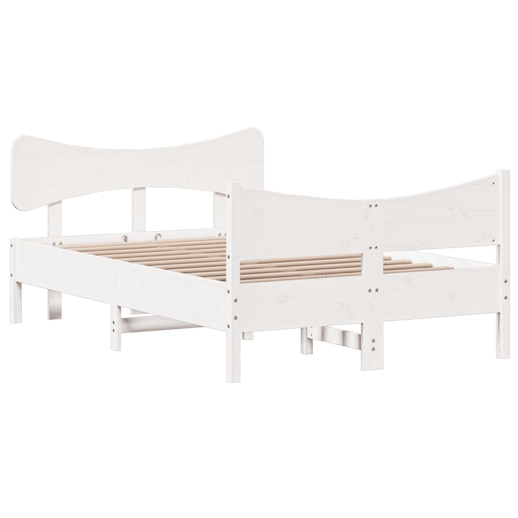 vidaXL Bed Frame with Headboard White 120x190 cm Small Double Solid Wood Pine