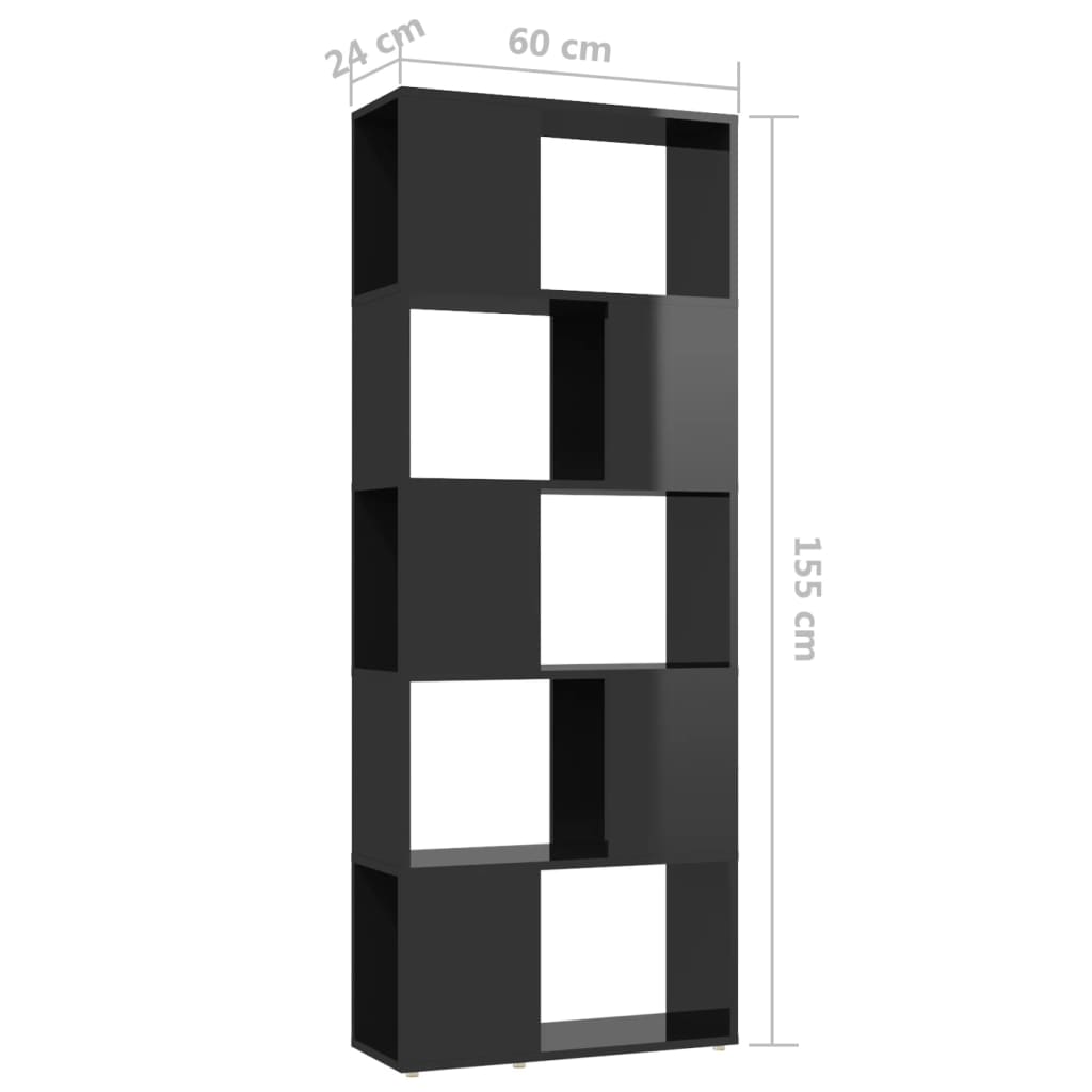vidaXL Book Cabinet Room Divider High Gloss Black 60x24x155 cm