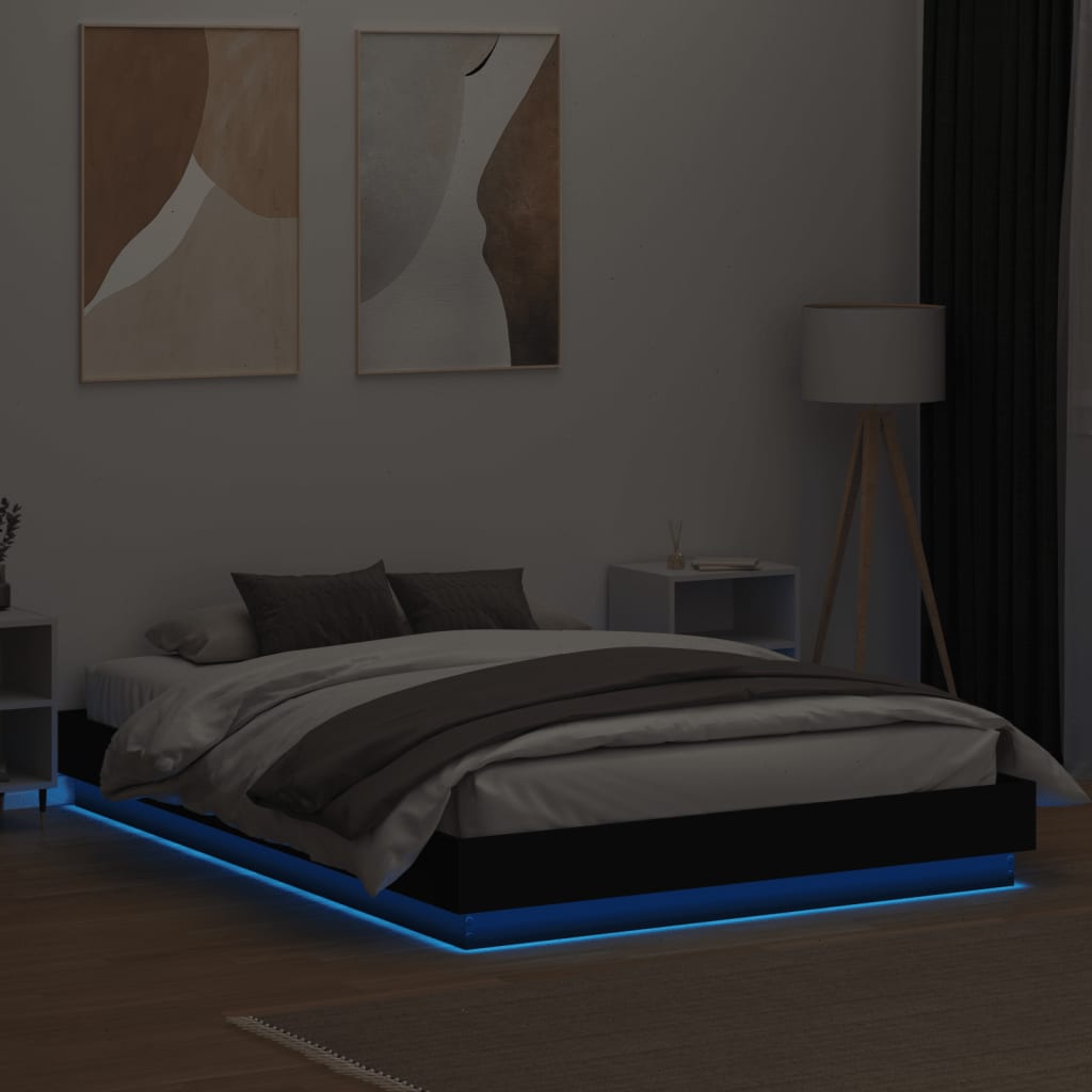 vidaXL Bed Frame with LED Lights Black 160x200 cm