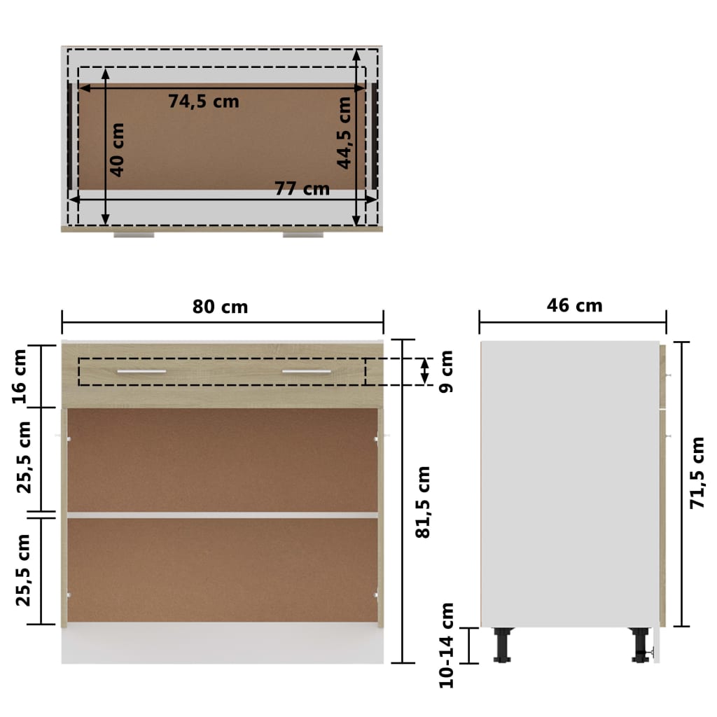 vidaXL Drawer Bottom Cabinet Sonoma Oak 80x46x81.5 cm Engineered Wood