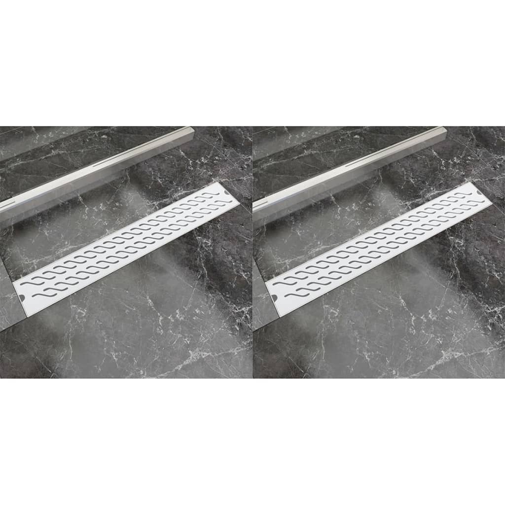 vidaXL Linear Shower Drain 2 pcs Wave 730x140 mm Stainless Steel