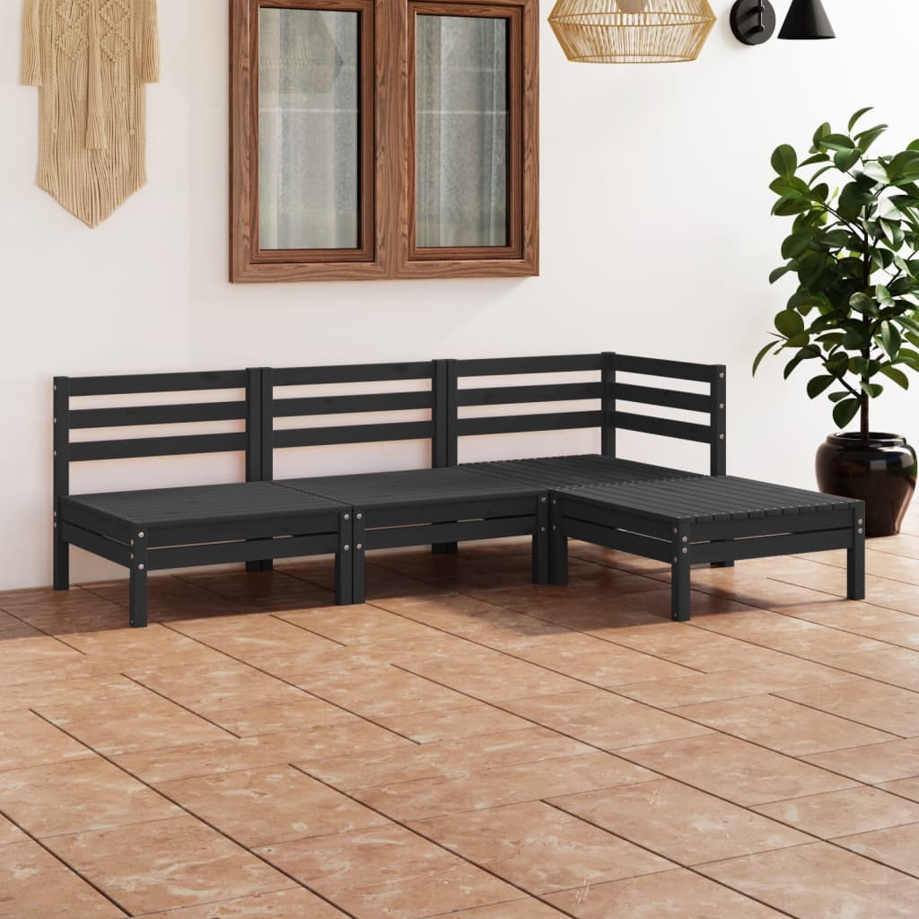 vidaXL 4 Piece Garden Lounge Set Solid Pinewood Black