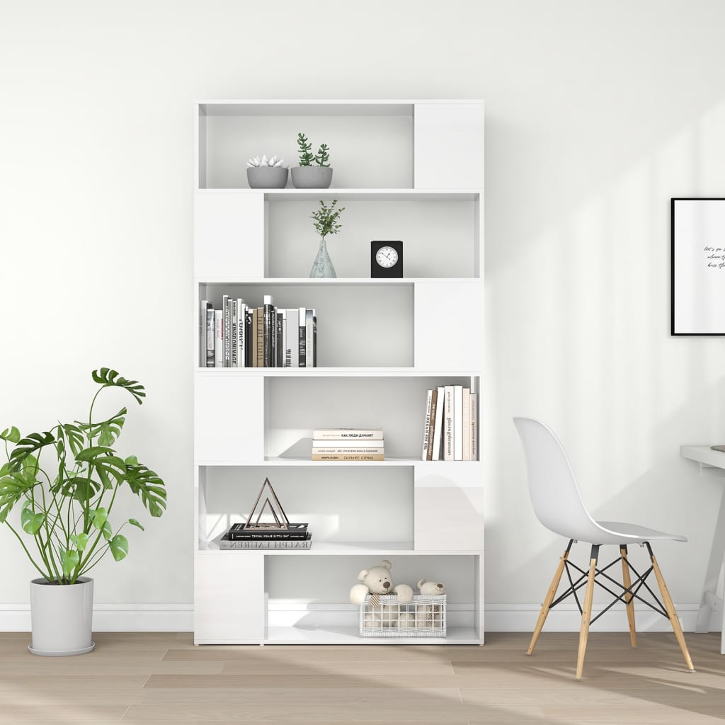vidaXL Book Cabinet Room Divider High Gloss White 100x24x188 cm