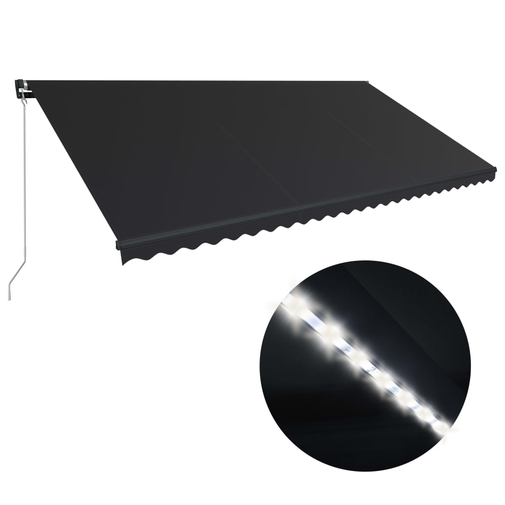 vidaXL Manual Retractable Awning with LED 600x300 cm Anthracite