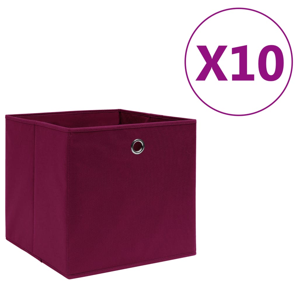 vidaXL Storage Boxes 10 pcs Non-woven Fabric 28x28x28 cm Dark Red