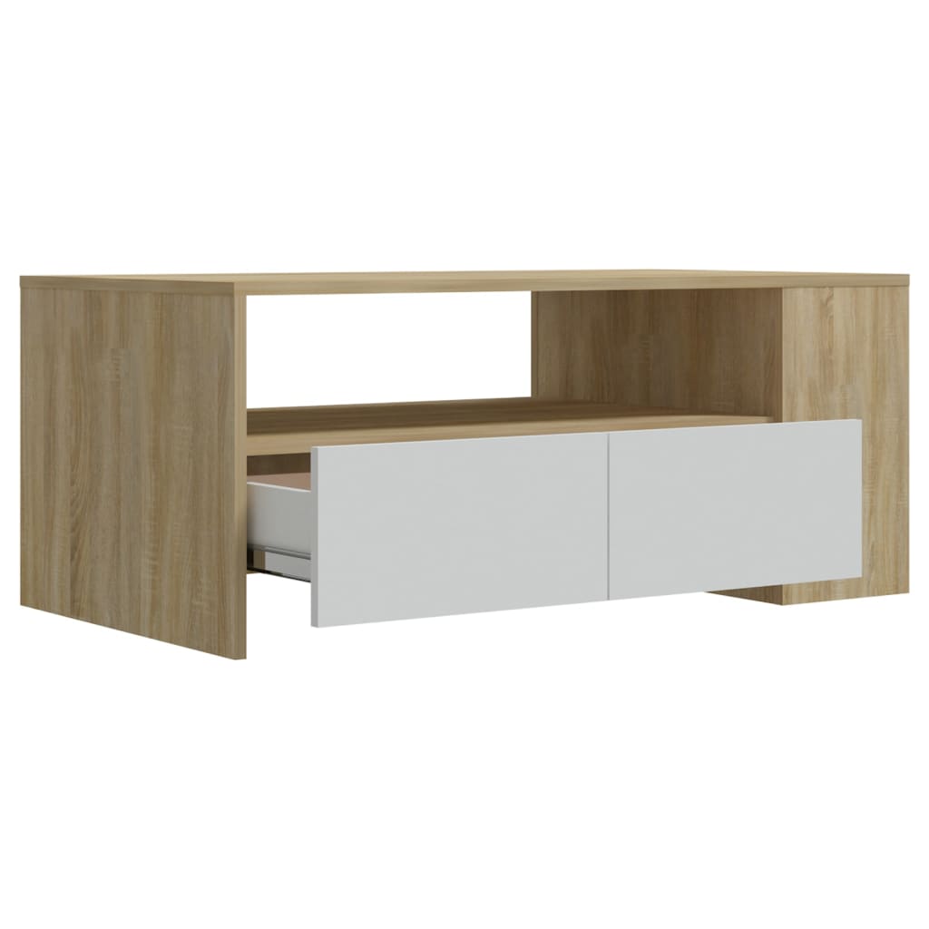 vidaXL Coffee Table White and Sonoma Oak 102x55x42 cm Engineered Wood