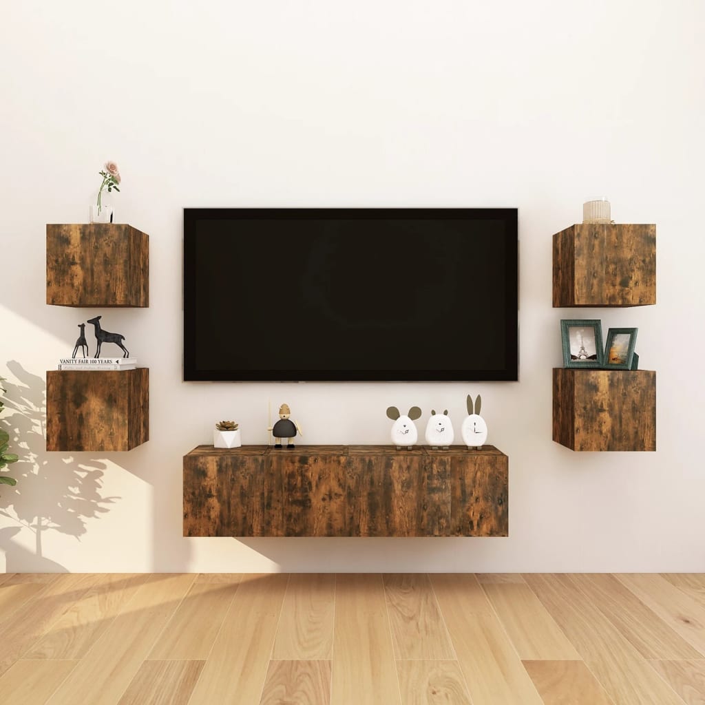 vidaXL Wall Mounted TV Cabinet 2 pcs Smoked Oak 30.5x30x30 cm