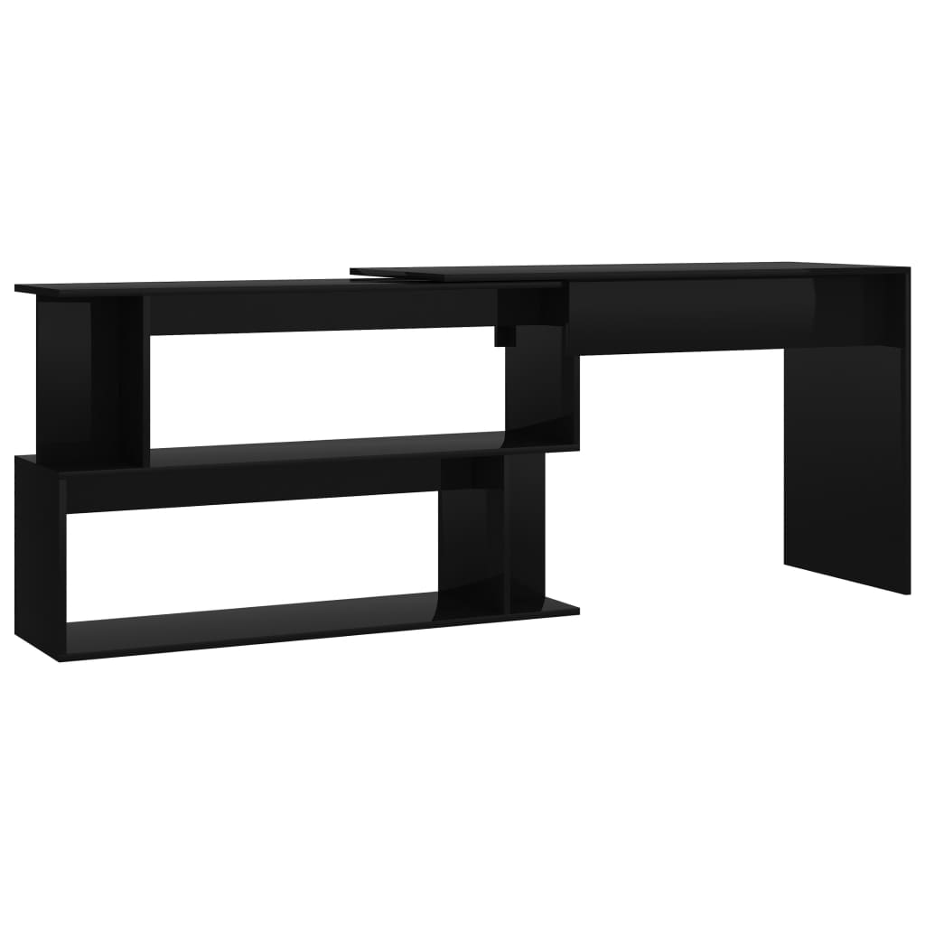 vidaXL Corner Desk High Gloss Black 200x50x76 cm Engineered Wood
