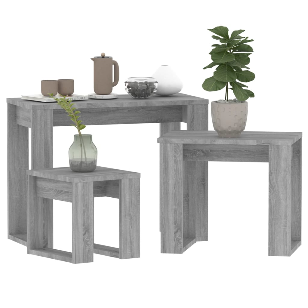 vidaXL Nesting Tables 3 pcs Grey Sonoma Engineered Wood
