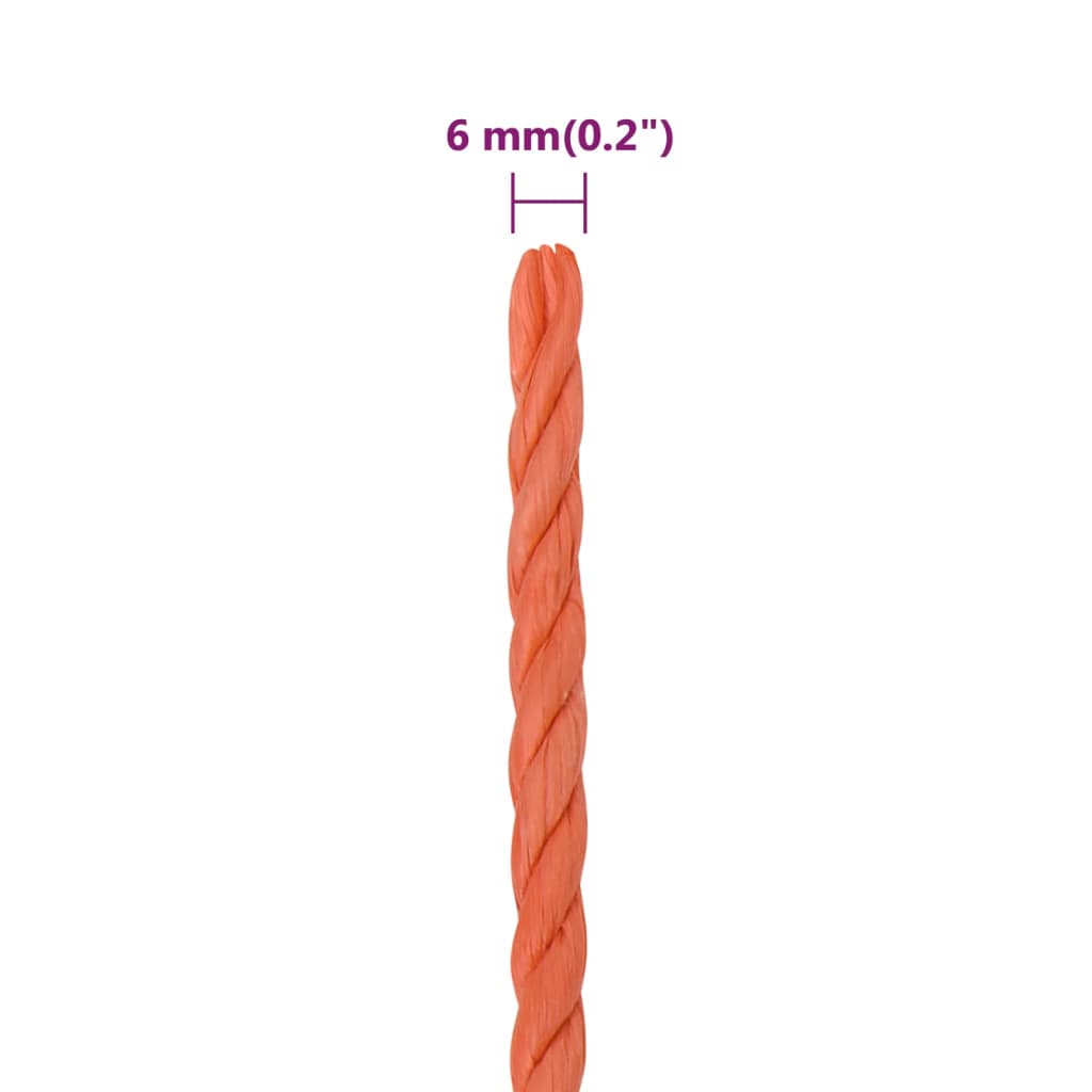 vidaXL Work Rope Orange 6 mm 250 m Polypropylene