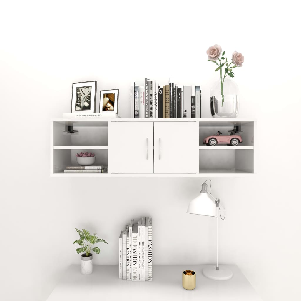 vidaXL Wall Shelf High Gloss White 102x30x29 cm Engineered Wood