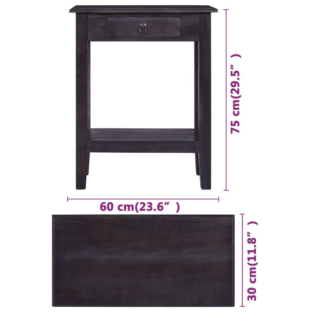 vidaXL Console Table with Drawer Black 60x30x75 cm Solid Wood Mahogany