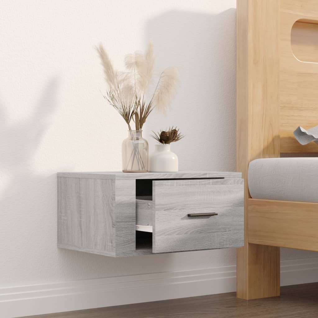 vidaXL Wall-mounted Bedside Cabinet Grey Sonoma 50x36x25 cm
