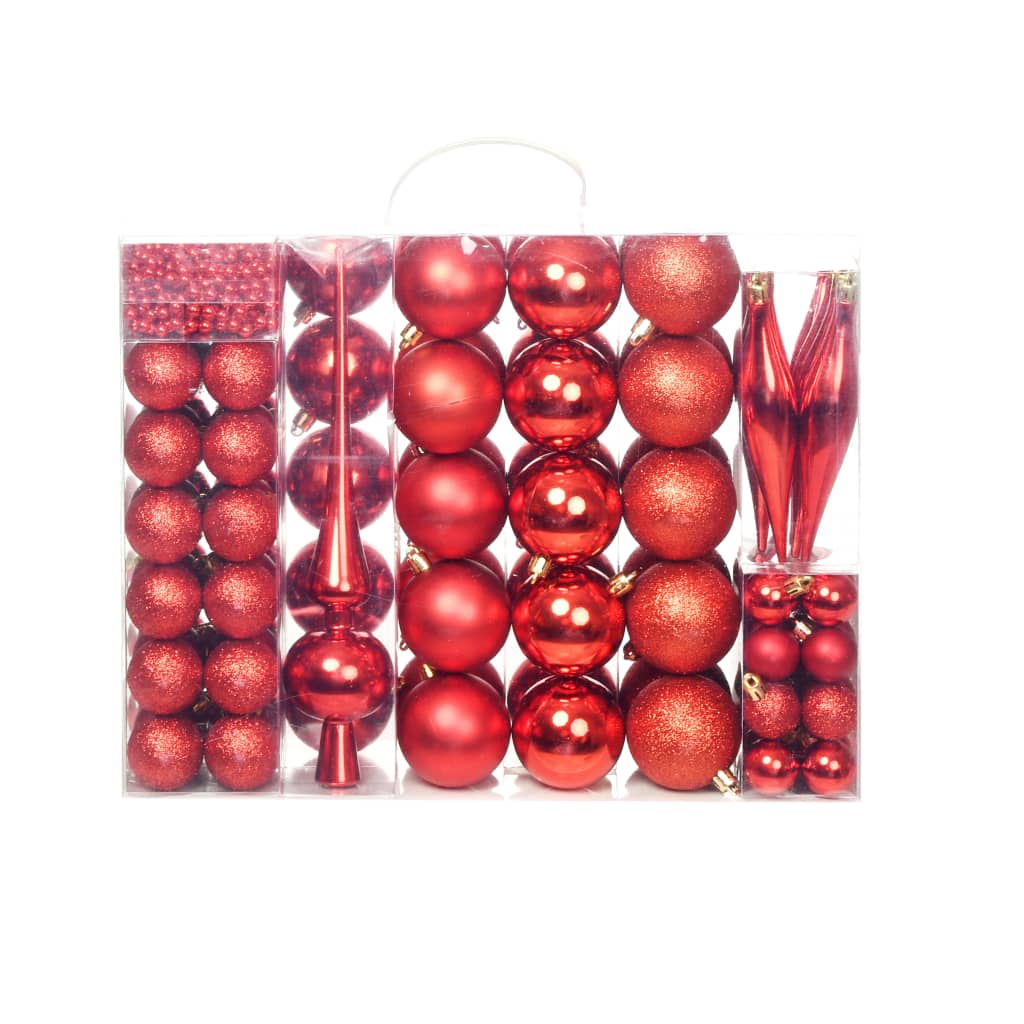 vidaXL 113 Piece Christmas Ball Set 3/4/6 cm Red