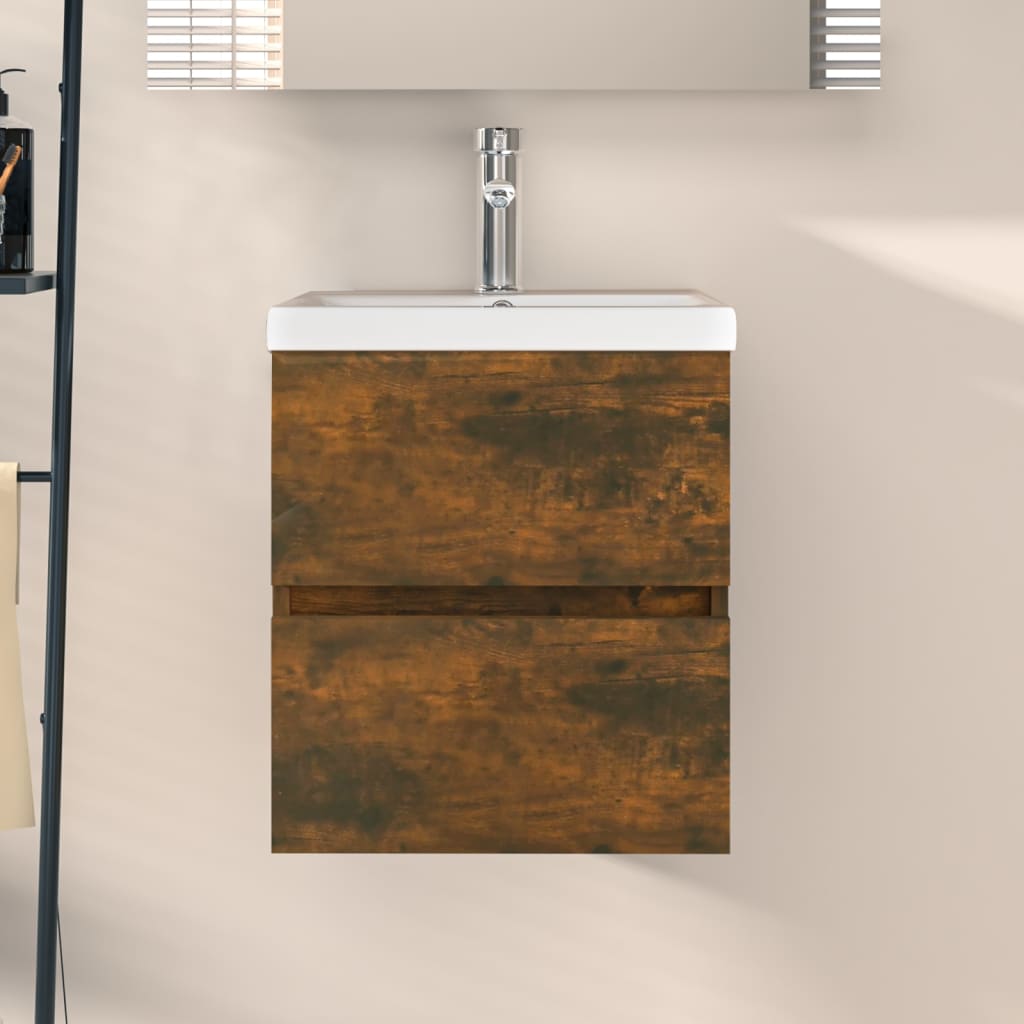 vidaXL Sink Cabinet Smoked Oak 41x38.5x45 cm Engineered Wood