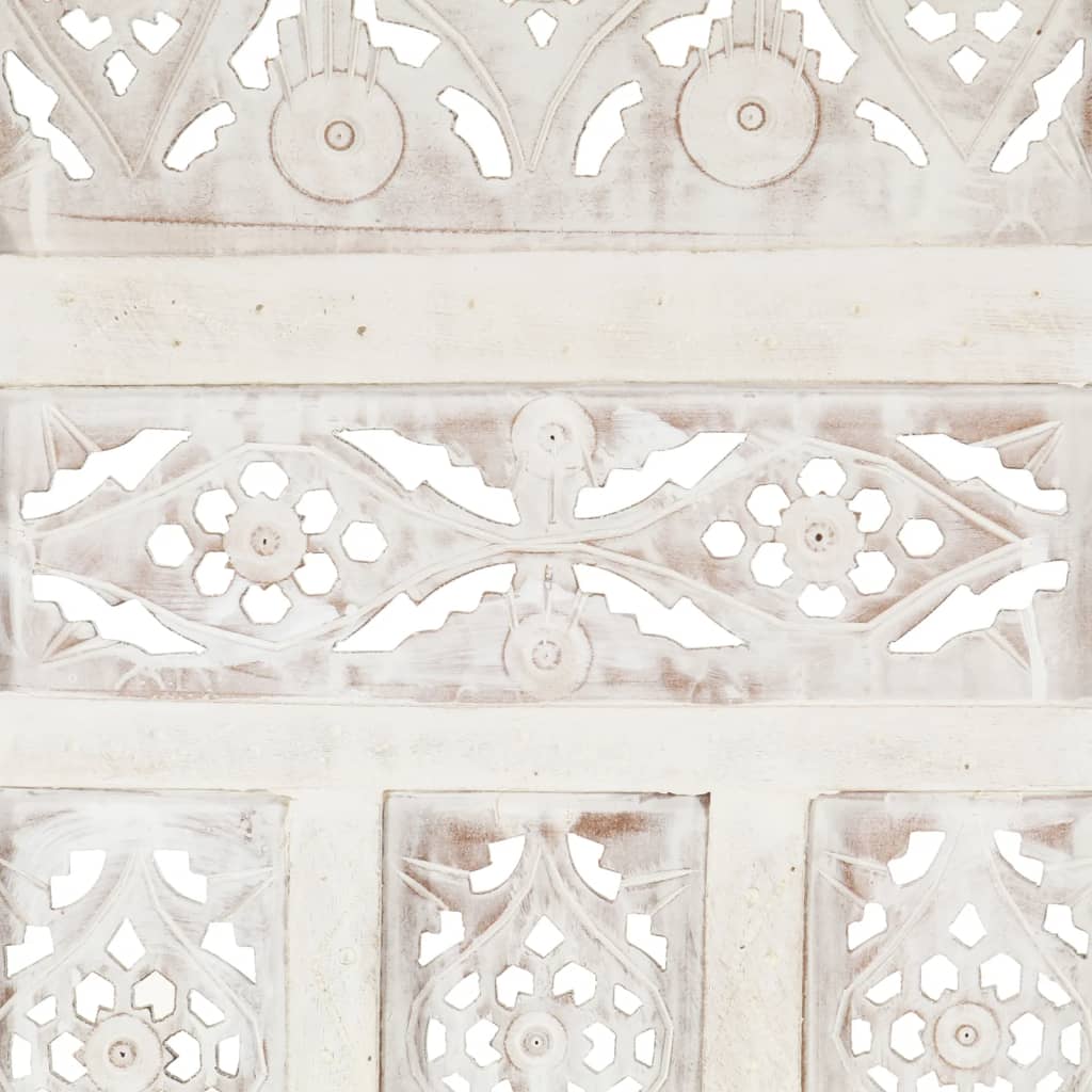 vidaXL Hand carved 4-Panel Room Divider White 160x165 cm Solid Mango Wood