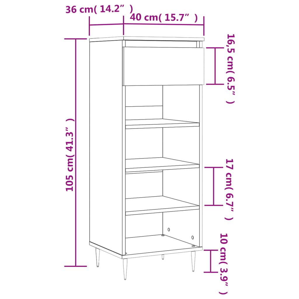 vidaXL Shoe Cabinet Grey Sonoma 40x36x105 cm Engineered Wood