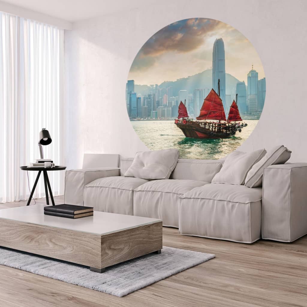 WallArt Wallpaper Circle Skyline with Junk Boat 190 cm