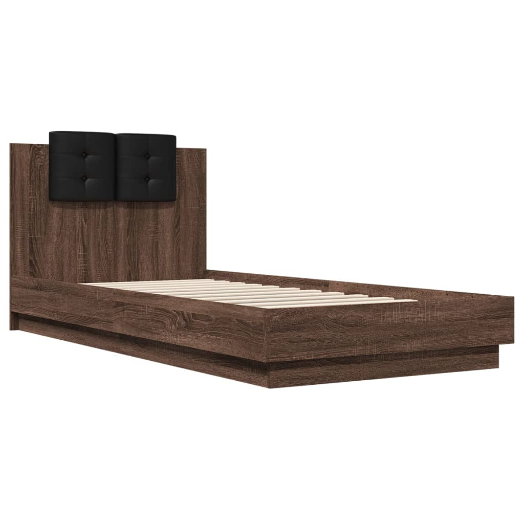 vidaXL Bed Frame with Headboard and LED Lights Brown Oak 90x200 cm