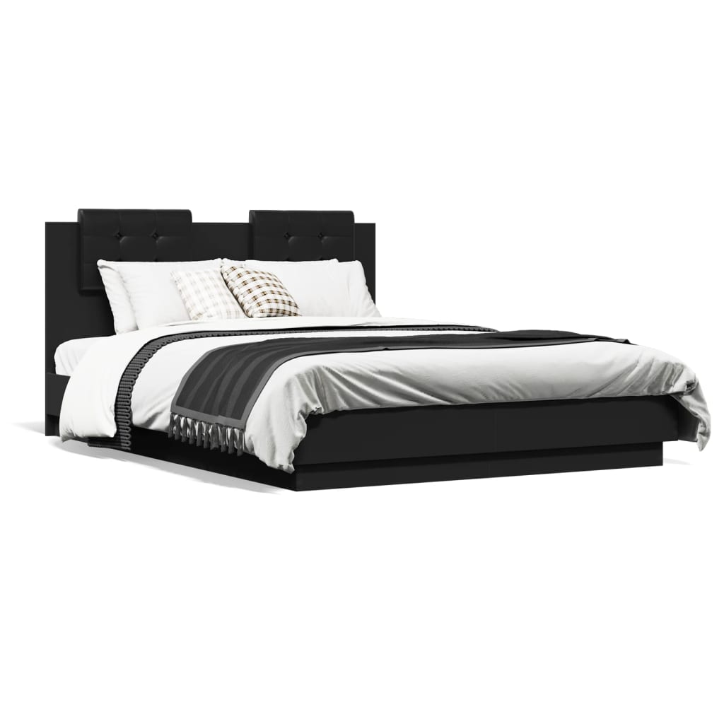 vidaXL Bed Frame with Headboard and LED Lights Black 140x190 cm