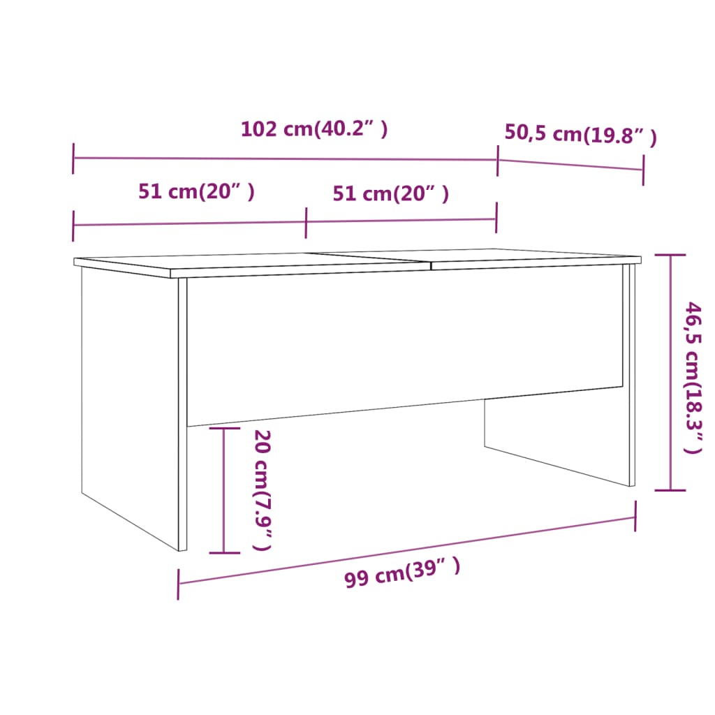 vidaXL Coffee Table High Gloss White 102x50.5x46.5 cm Engineered Wood
