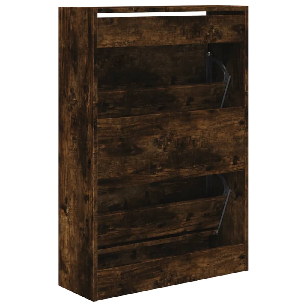 vidaXL Shoe Cabinet Smoked Oak 60x21x87.5 cm Engineered Wood