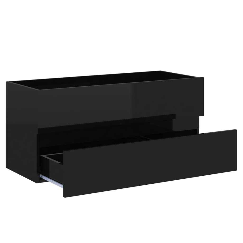 vidaXL Sink Cabinet with Built-in Basin High Gloss Black Engineered Wood