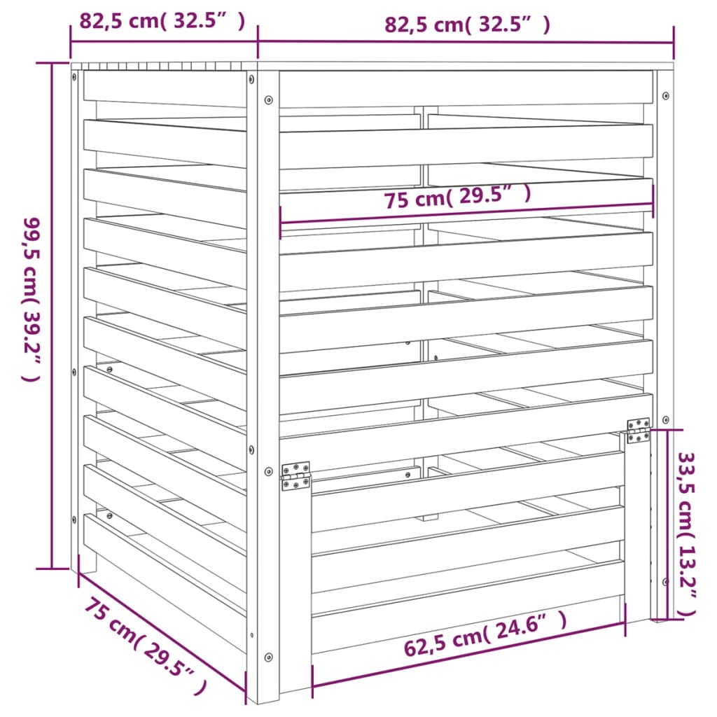 vidaXL Composter 82.5x82.5x99.5 cm Solid Wood Douglas
