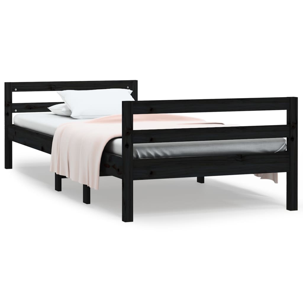 vidaXL Bed Frame Black 90x190 cm 3FT Single Solid Wood Pine | vidaXL.ie