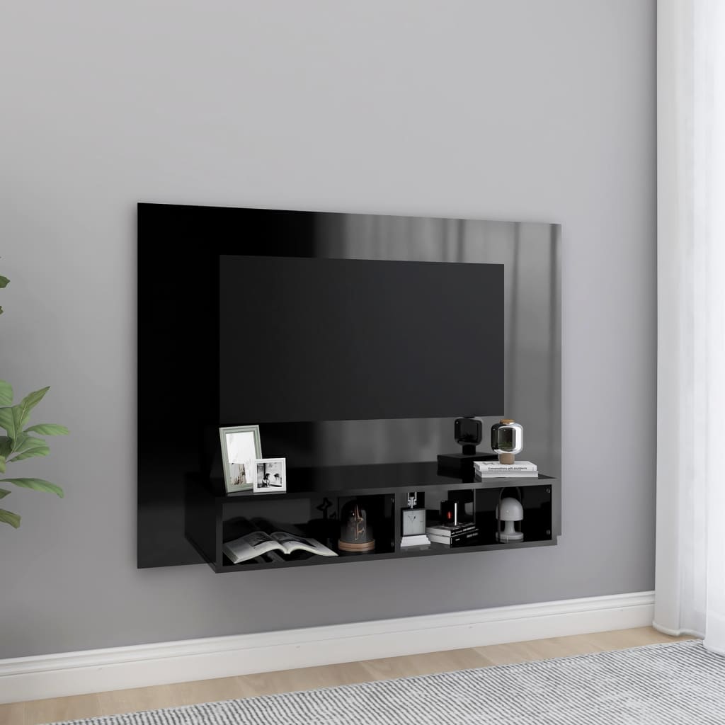 vidaXL Wall TV Cabinet High Gloss Black 120x23.5x90 cm Engineered Wood