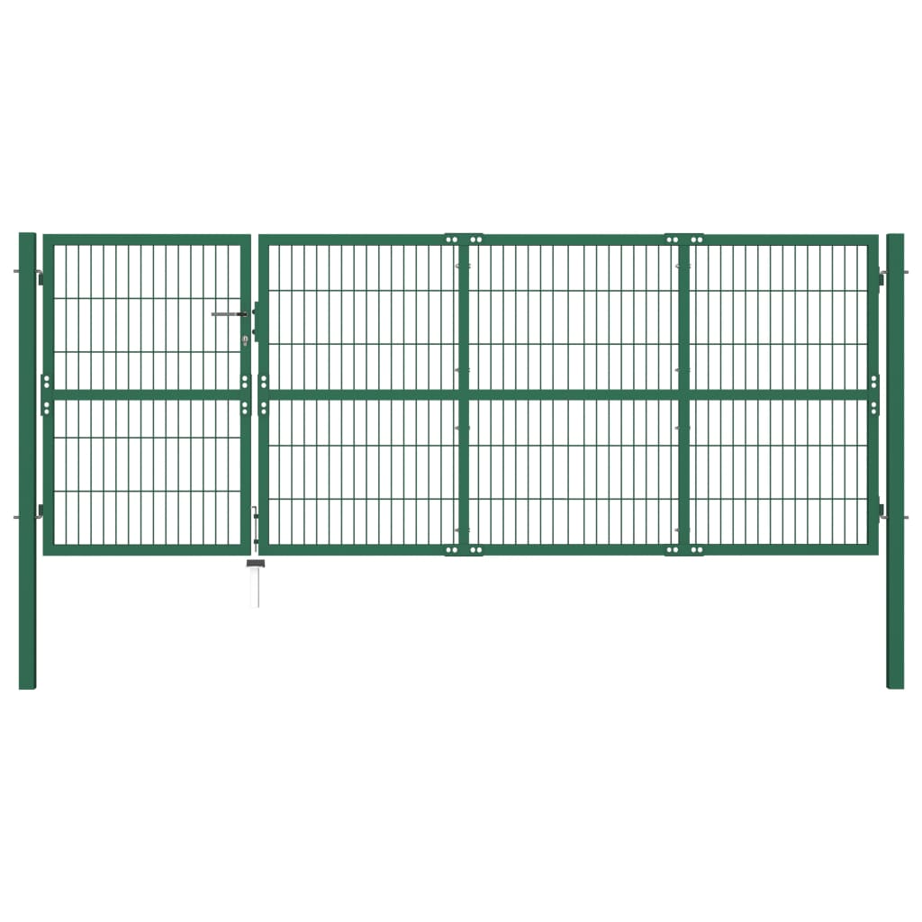 vidaXL Garden Fence Gate with Posts 350x120 cm Steel Green