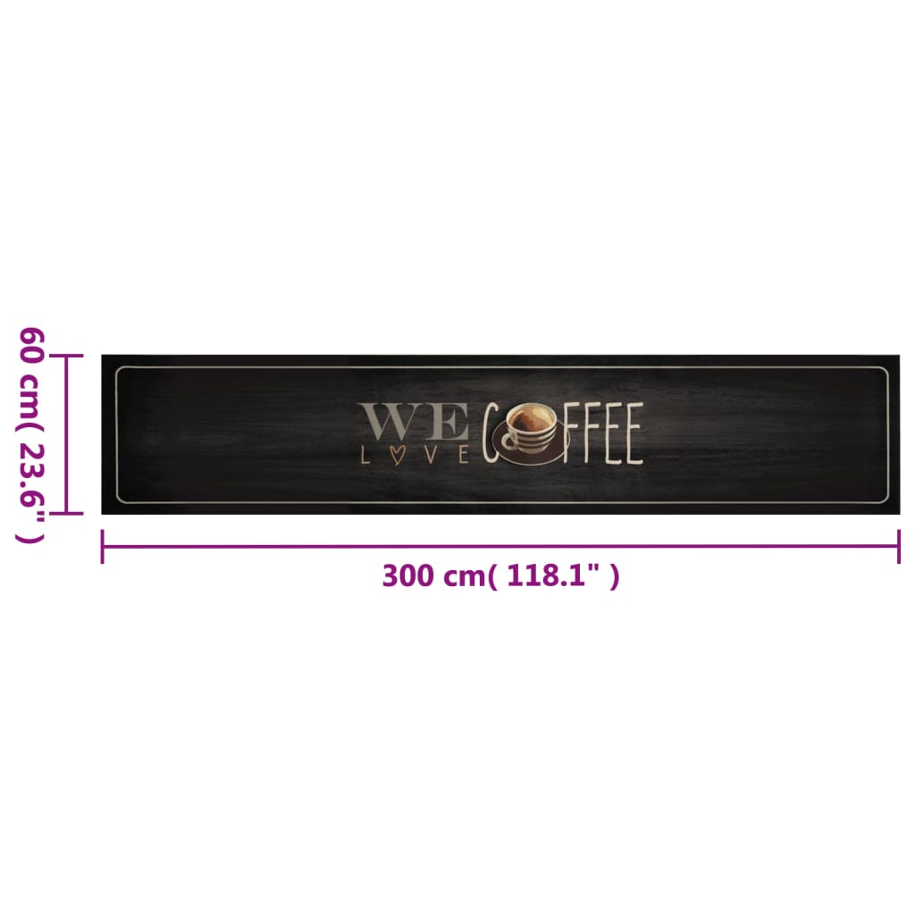 vidaXL Kitchen Rug Washable Coffee Text 60x300 cm Velvet