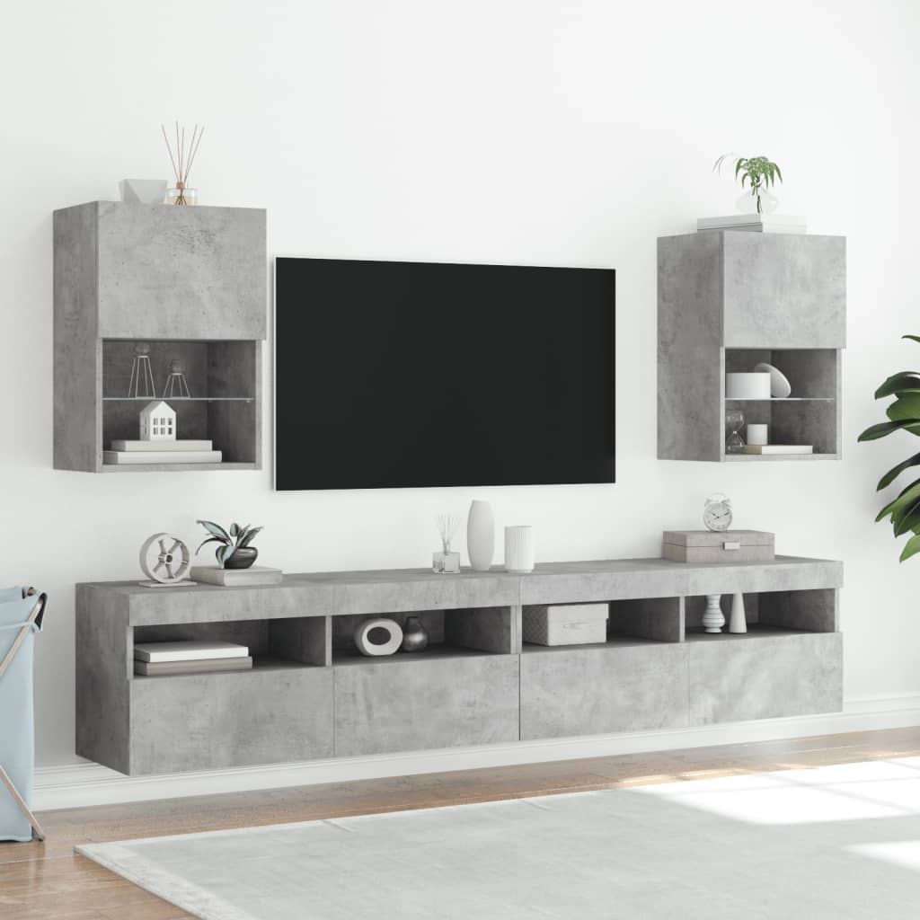 vidaXL TV Cabinets with LED Lights 2 pcs Concrete Grey 40.5x30x60 cm