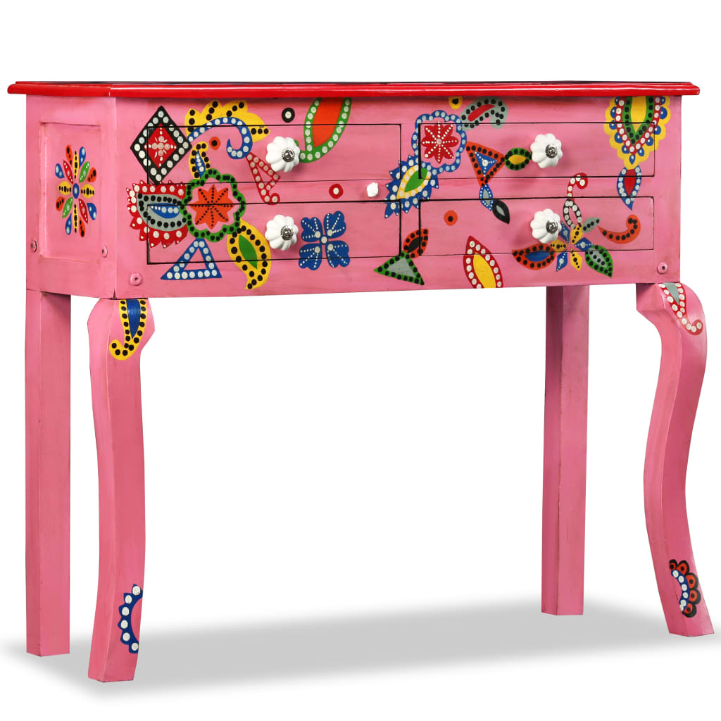 vidaXL Console Table Solid Mango Wood Pink Hand Painted