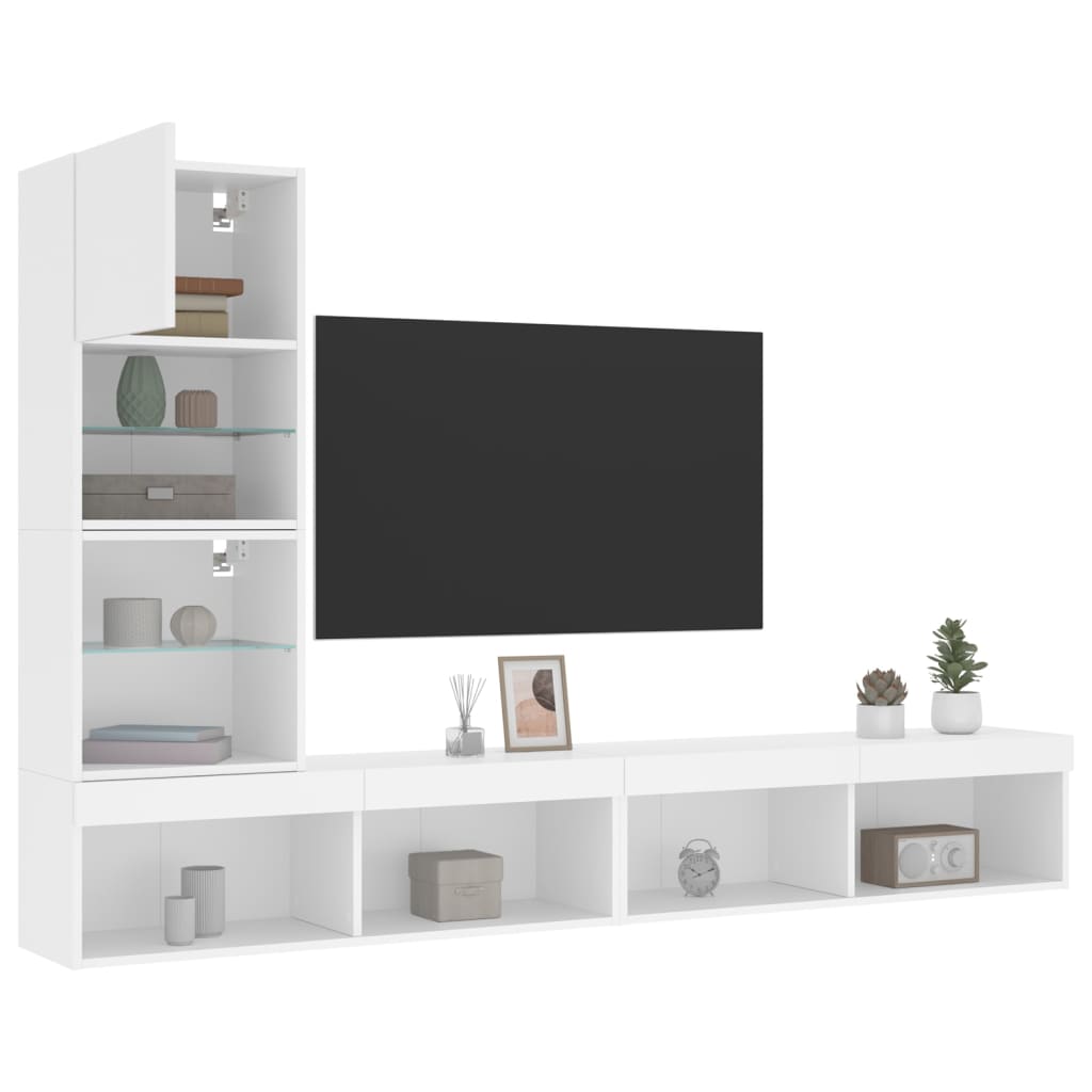vidaXL 4 Piece TV Wall Units with LED White Engineered Wood