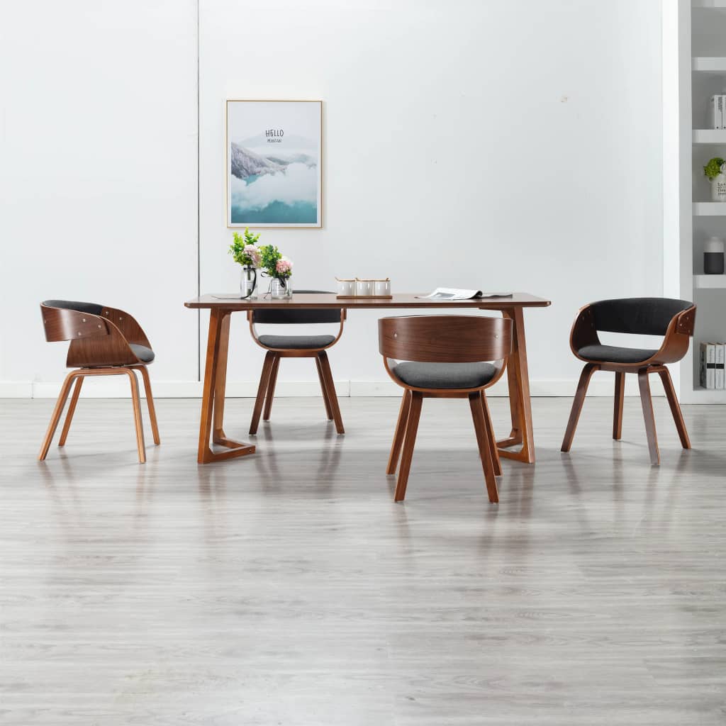 vidaXL Dining Chairs 4 pcs Grey Bent Wood and Fabric
