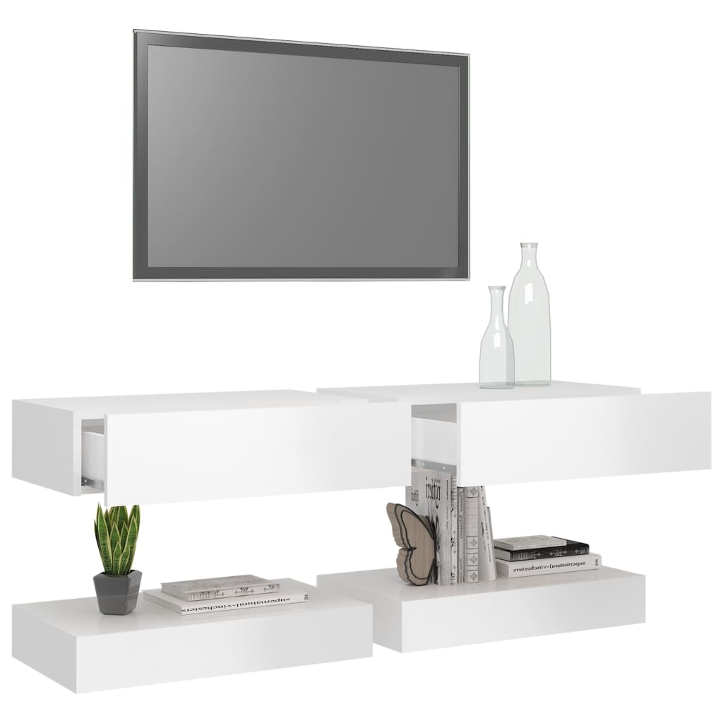 vidaXL TV Cabinets with LED Lights 2 pcs High Gloss White 60x35 cm