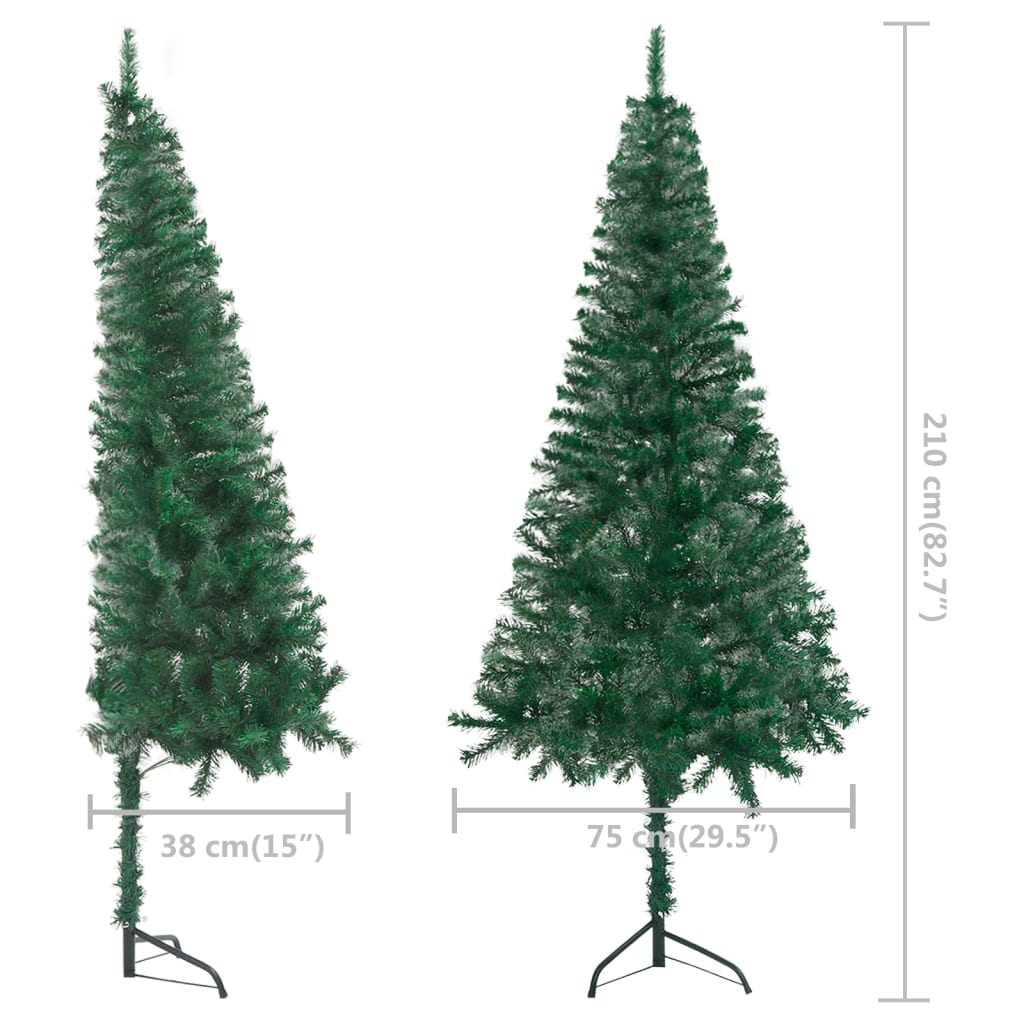vidaXL Corner Artificial Pre-lit Christmas Tree Green 210 cm PVC