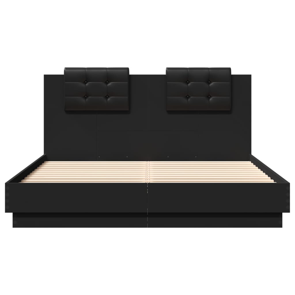 vidaXL Bed Frame with Headboard and LED Lights Black 150x200 cm King Size