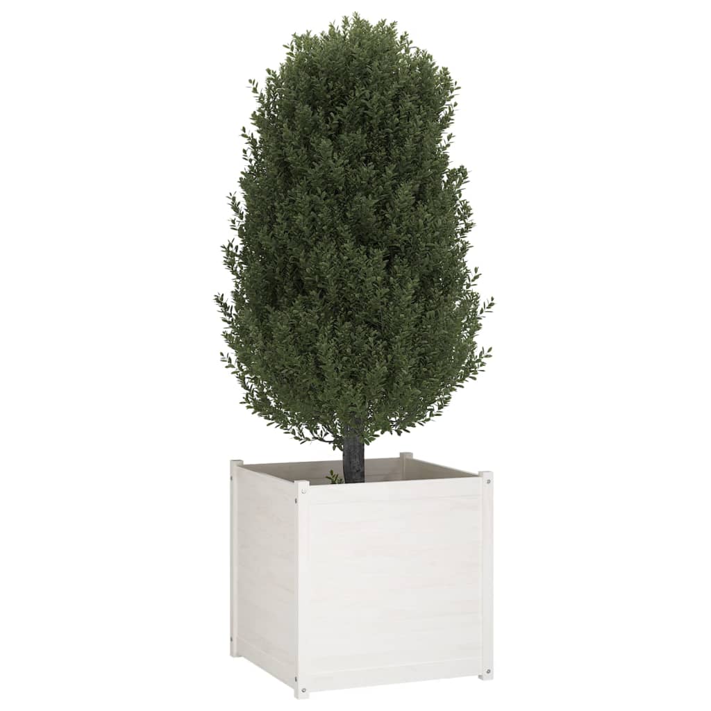 vidaXL Garden Planter White 70x70x70 cm Solid Pinewood