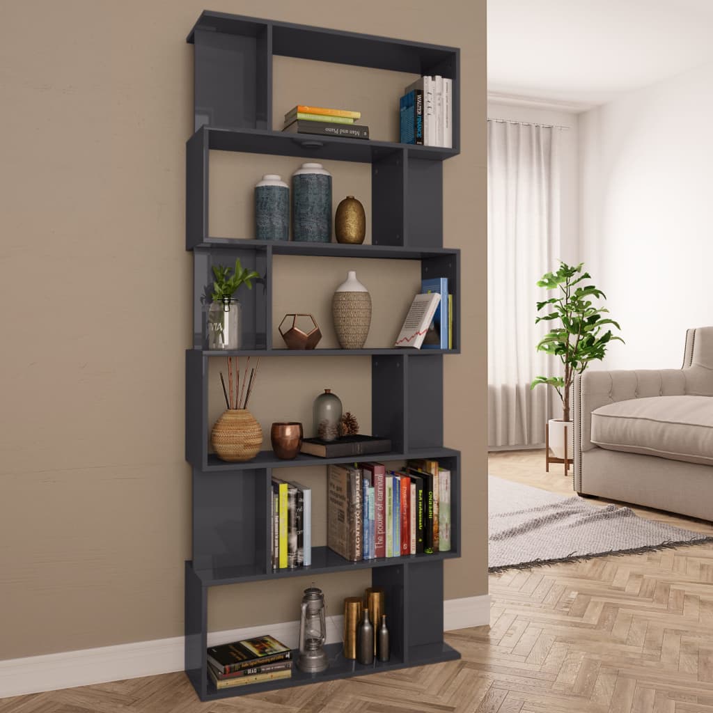 vidaXL Book Cabinet/Room Divider High Gloss Grey 80x24x192 cm Engineered Wood