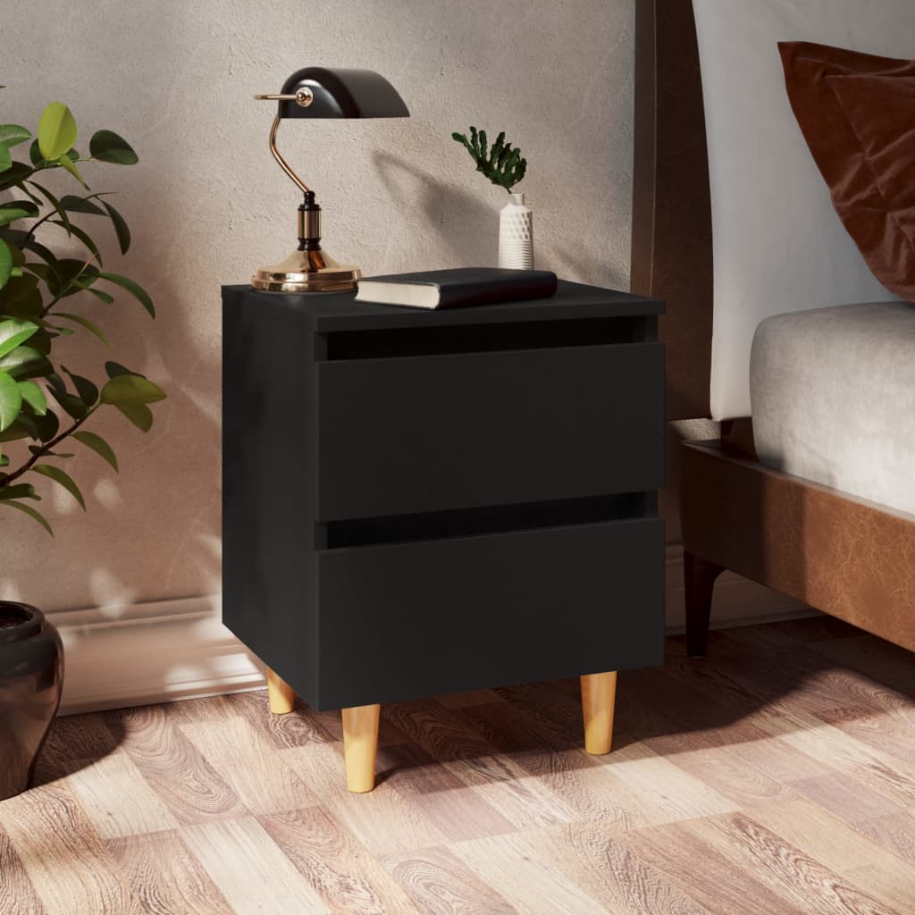 vidaXL Bed Cabinet with Solid Pinewood Legs Black 40x35x50 cm