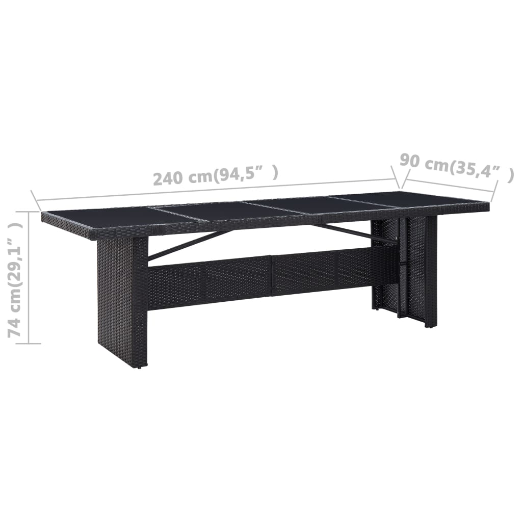 vidaXL Garden Table Black 240x90x74 cm Poly Rattan and Glass