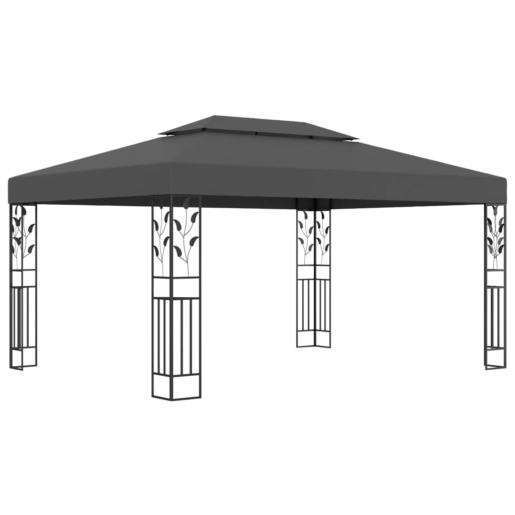 vidaXL Gazebo with Double Roof&LED String Lights 3x4m Anthracite